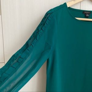 Ann Taylor Green Blouse Ruffle Sleeves
